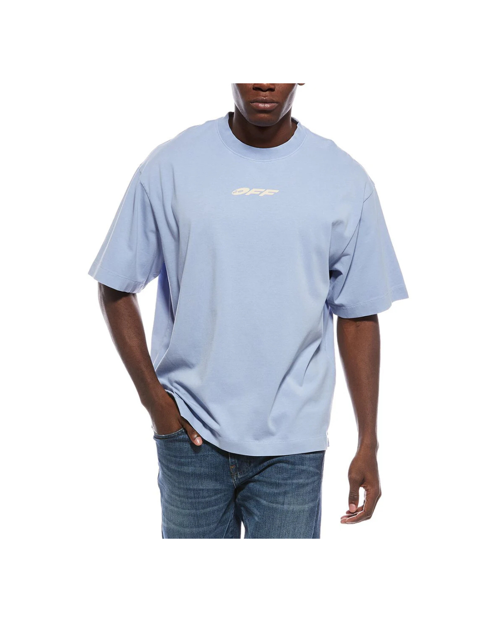 Off White Vinyl Logo Skate T-Shirt Light Blue