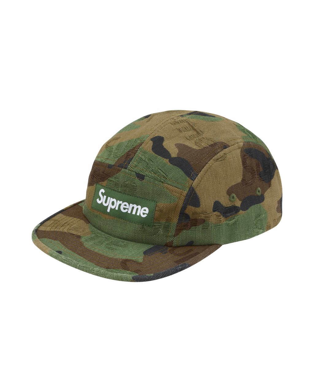 Supreme Jacquard Logos Denim Camp Cap Woodland Camo