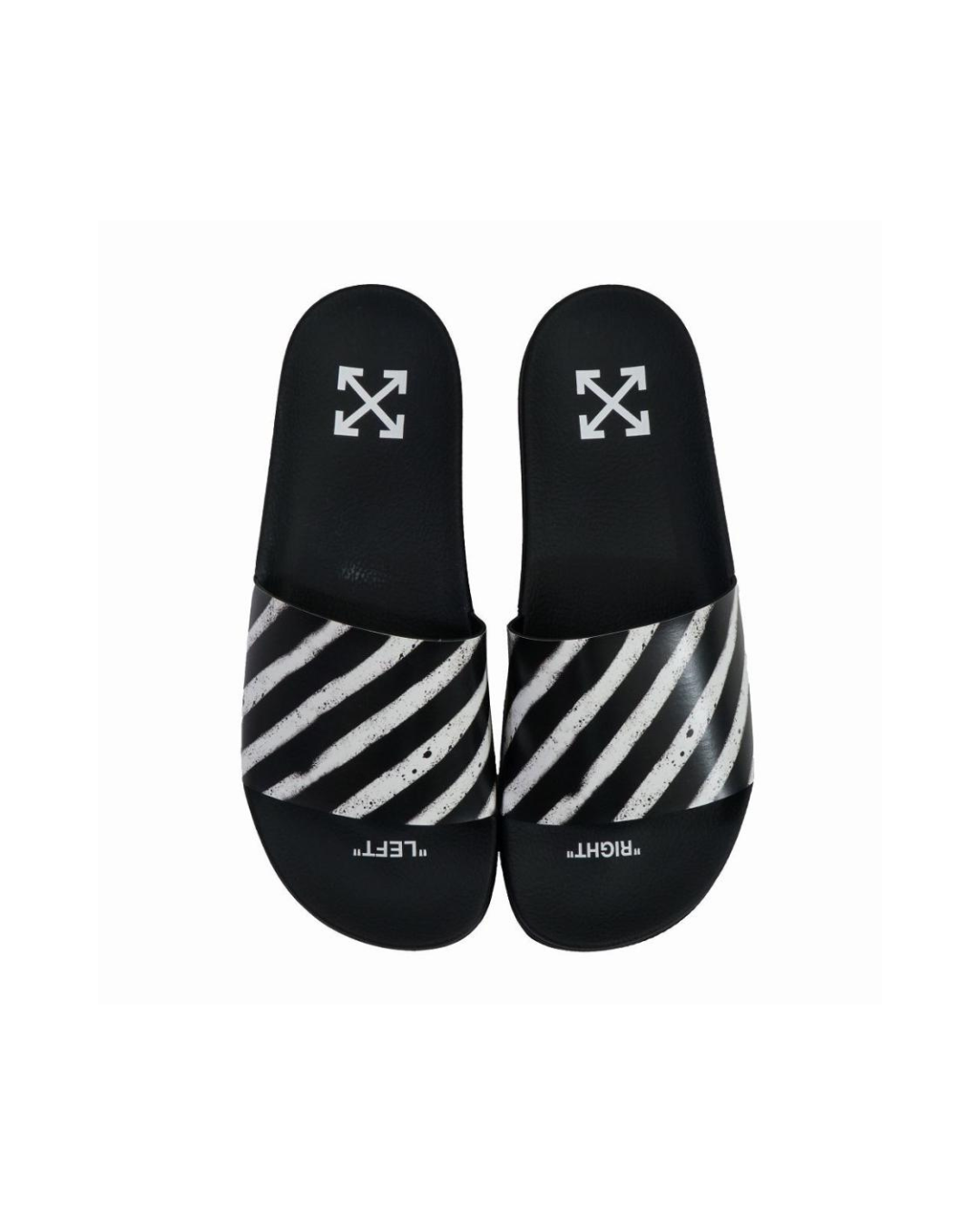 Off White Spray Stripes Slider Black White